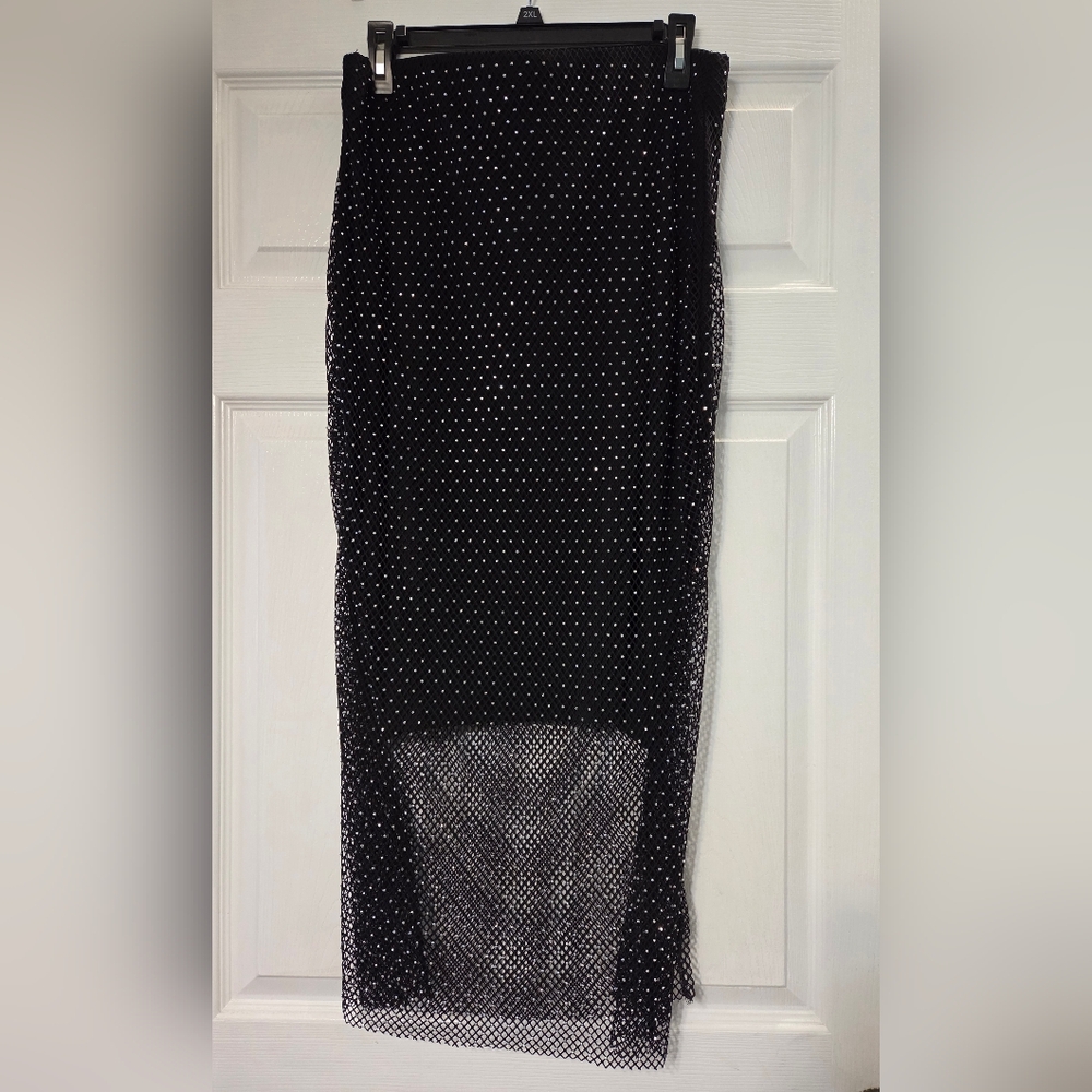 NWT Black Rhinestone Mesh Skirt